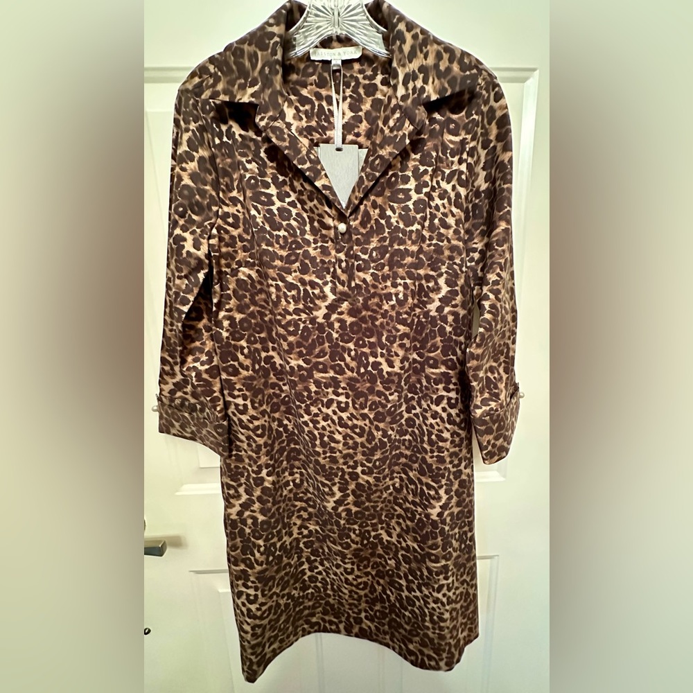 NWT Preston & York Leopard Print Shirt Dress Size 8 Collared Animal Print